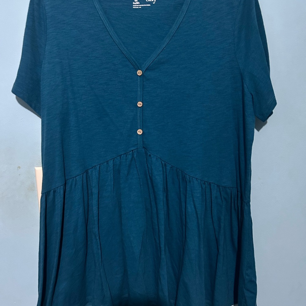 Terra & Sky Blue Buttoned Peplum Blouse